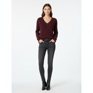BCBGMAXAZRIA Sweater Size L Burgundy Pullover Ribbed V-Neck Knit Comfy Chic Y2K